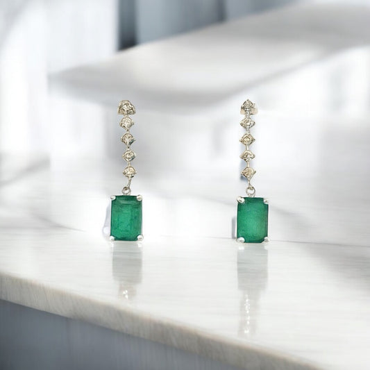 Natural Emerald Diamond Dangle Earrings 14k W Gold 3 TCW Certified $5,950 111555