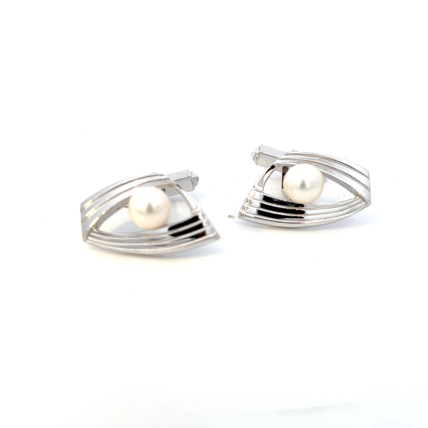 Mikimoto Estate Akoya Pearl Mens Cufflinks 7 mm Silver M412