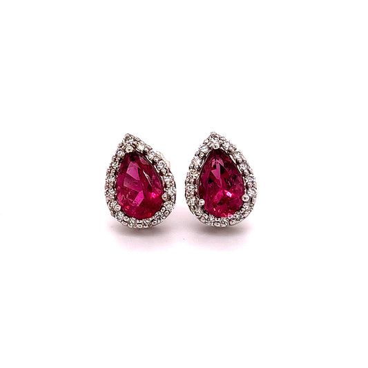 Natural Pink Tourmaline Diamond Stud Earrings 14k W Gold 2.02 TCW Certified $3,950 211890 - Certified Fine Jewelry