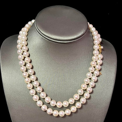 Mikimoto Estate Akoya Pearl Necklace 36" 18k Y Gold 9 mm Certified $56,000 M56000