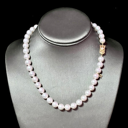 Mikimoto Estate Akoya Pearl Necklace 17.5" 18k Y Gold 9.5 mm Certified $47,500 311590