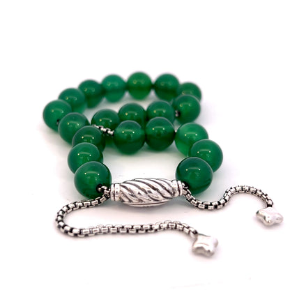 David Yurman Authentic Estate Green Onyx Spiritual Beads Bracelet 6.6 - 8.5" Silver 8 mm DY502