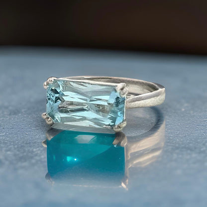 Natural Solitaire Aquamarine Ring Size 6.5 14k W Gold 2.71 Cts Certified $2,490 401572