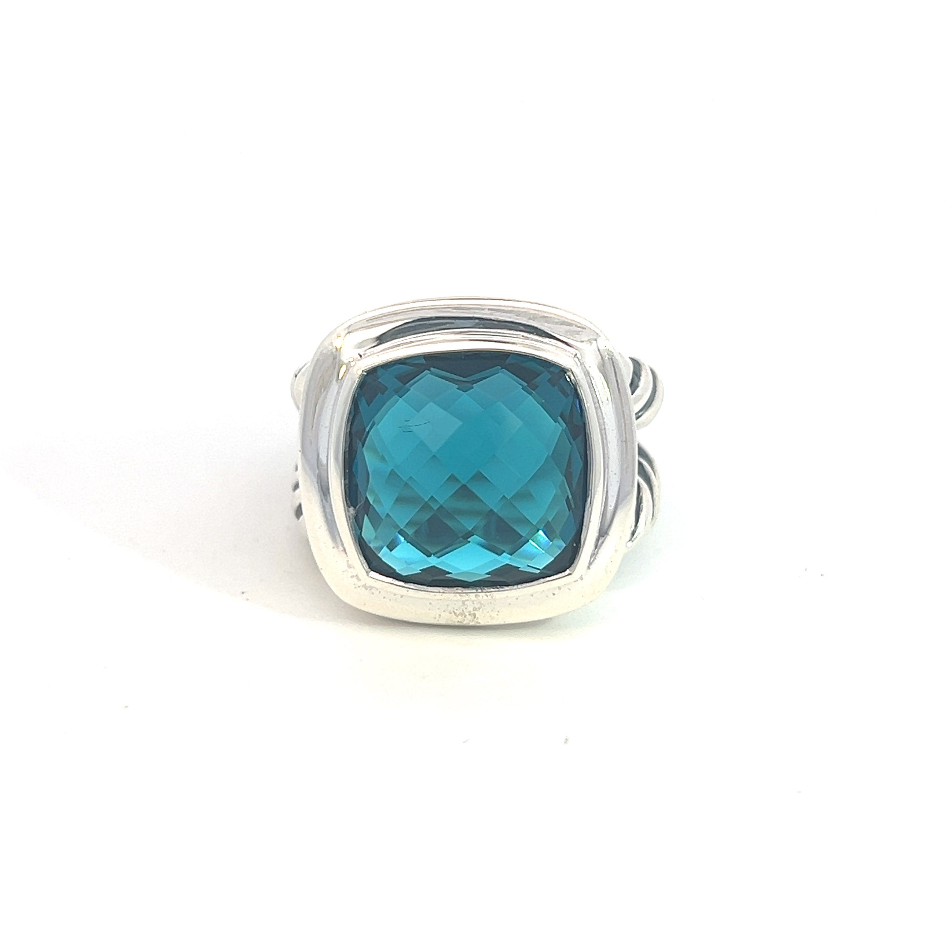 David Yurman Authentic Estate London Blue Topaz Albion Ring 7 Silver 14 mm DY484