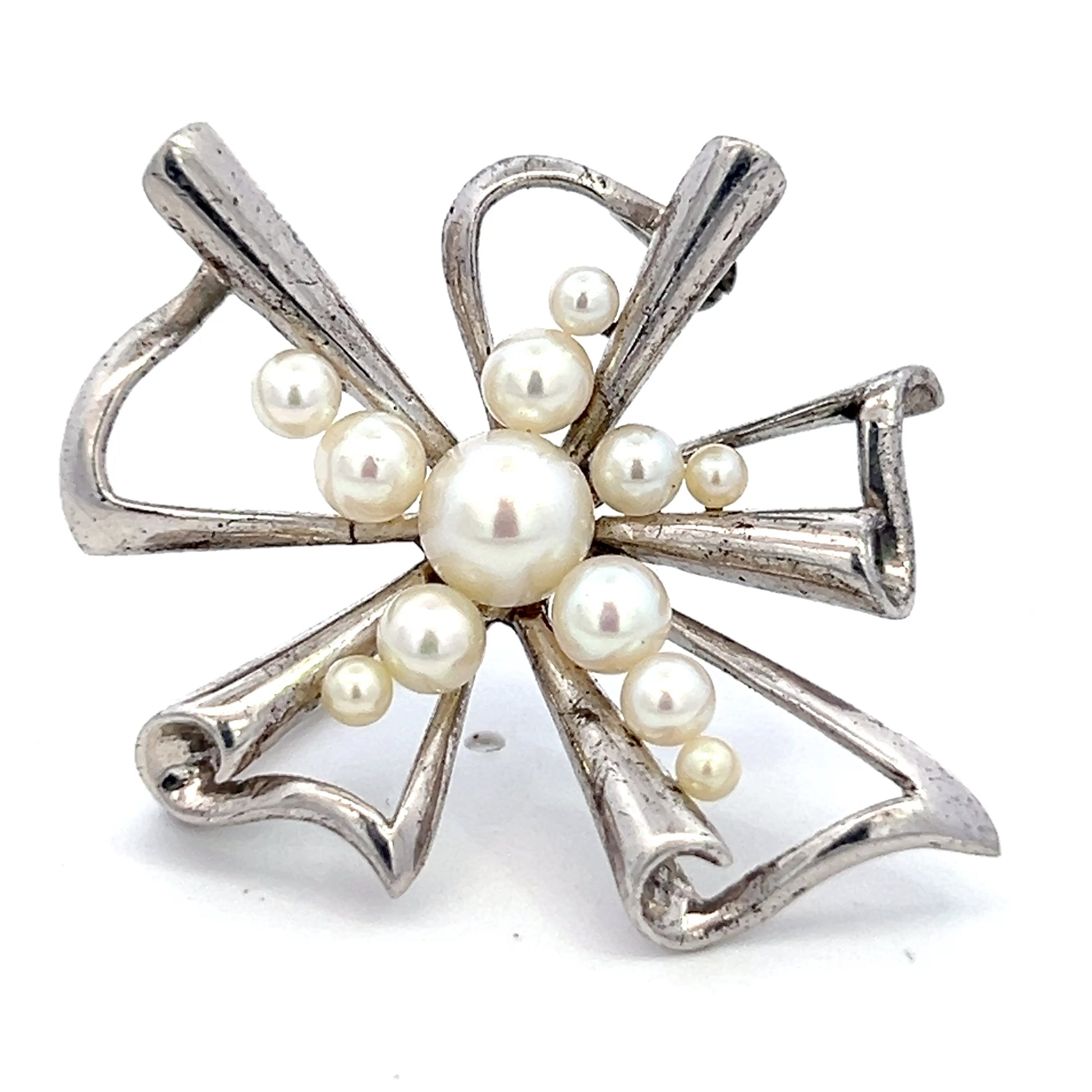 Mikimoto Estate Akoya Pearl Brooch Pin 2.5-6 mm Silver M408