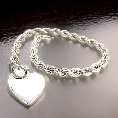 Tiffany & Co Estate Twisted Rope Bracelet With Heart 8" Sterling Silver TIF687