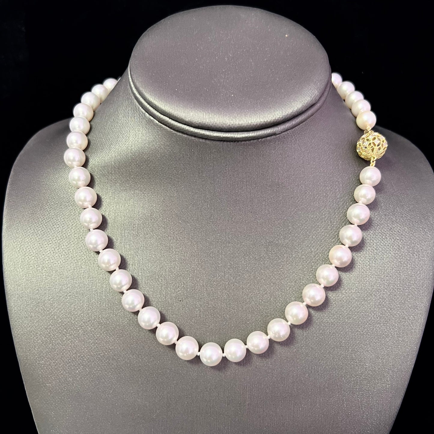 Akoya Pearl Necklace with Diamond Clasp 17" 14k Y Gold 8.5 mm Certified $7,490 210641