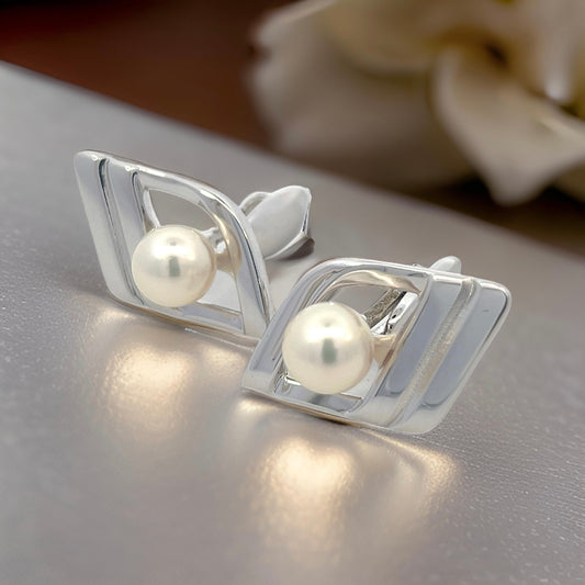 Mikimoto Estate Akoya Pearl Cufflinks Silver 7.50 mm M400