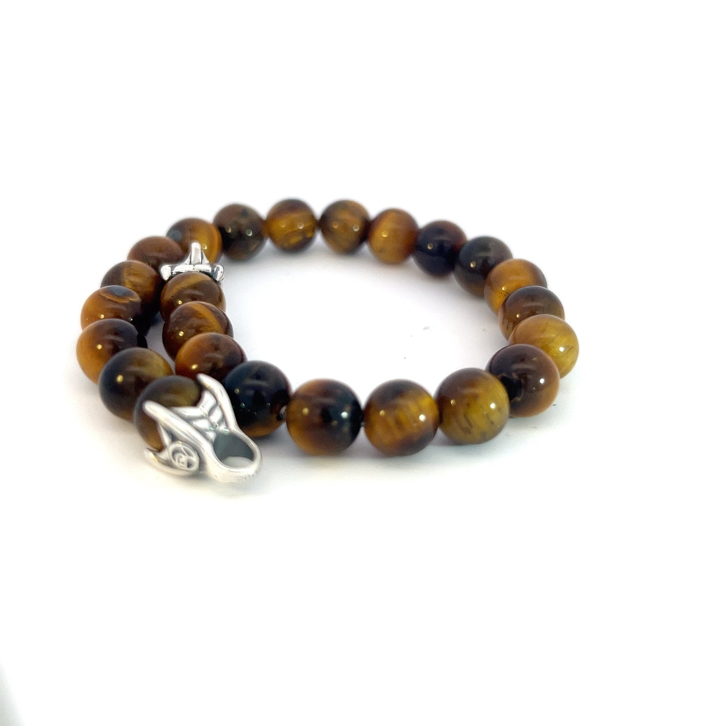 David Yurman Authentic Estate Tiger Eye Prayer Bead Bracelet 8.5" Sterling Silver DY444