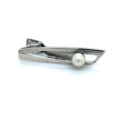 Mikimoto Estate Akoya Pearl Mens Tie Clip 7 mm Sterling Silver M316 - Certified Fine Jewelry