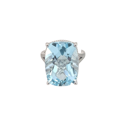 Natural Solitaire Blue Topaz Ring 6.5 14k W Gold 19.58 Cts Certified $3,950 310546 - Certified Fine Jewelry