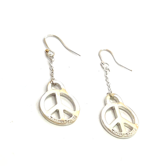 Tiffany & Co Estate Hanging Peace Earrings 2" Sterling Silver TIF696