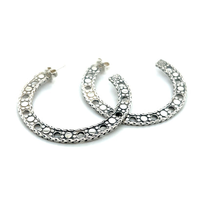 John Hardy Estate Dot Flat Hoop Earrings 1.95" Sterling Silver JH58 - Certified Fine Jewelry