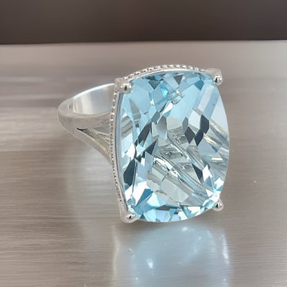 Natural Solitaire Blue Topaz Ring 6.5 14k W Gold 19.58 Cts Certified $3,950 310546 - Certified Fine Jewelry