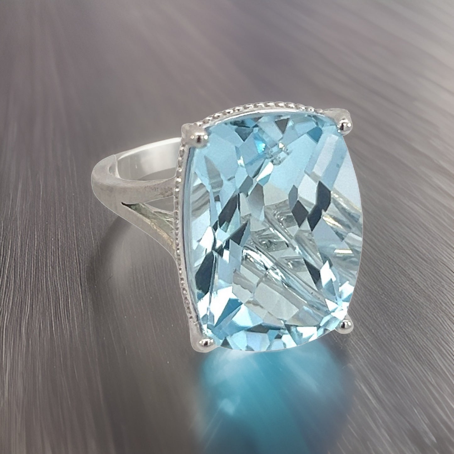 Natural Solitaire Blue Topaz Ring 6.5 14k W Gold 19.58 Cts Certified $3,950 310546