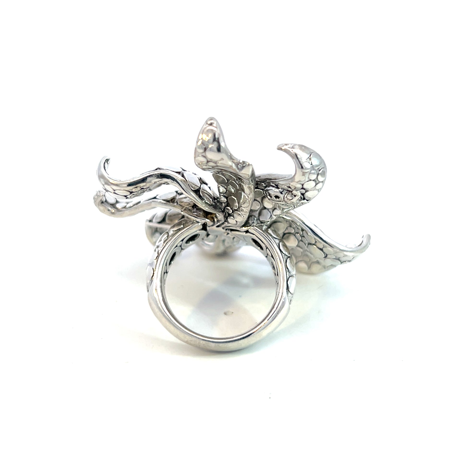 John Hardy Estate XL Flower Ayu Frangipiani Cocktail Ring 8 Silver JH102