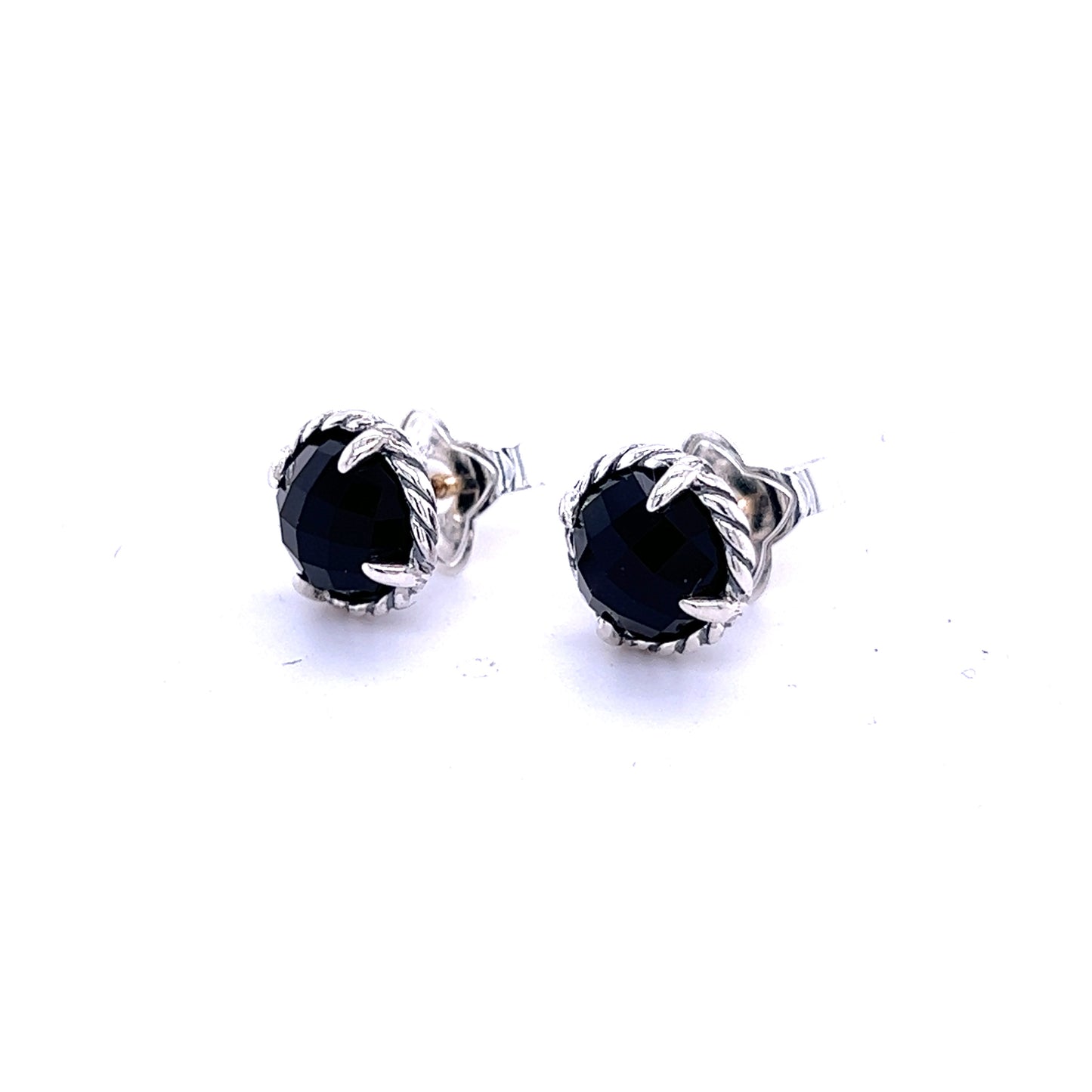 David Yurman Authentic Estate Black Onyx Chantelaine Stud Earrings Silver DY355 - Certified Fine Jewelry