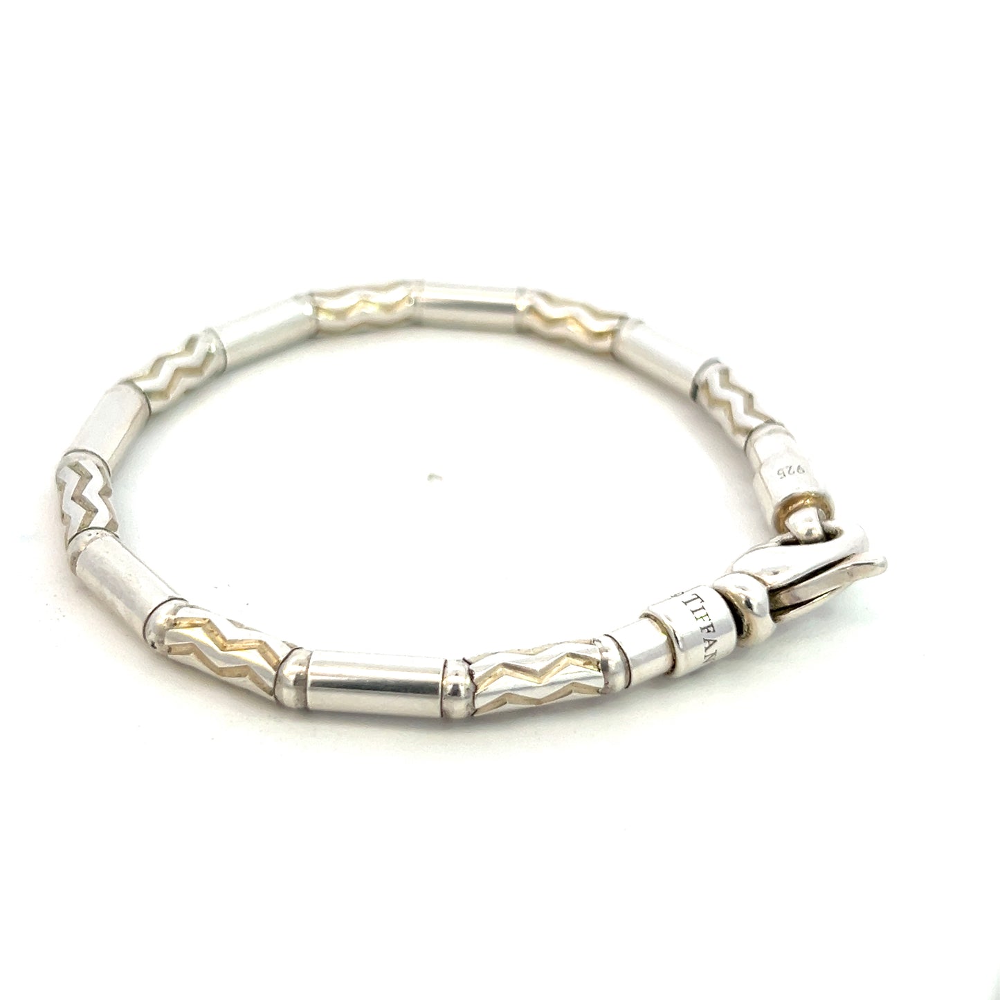 Tiffany & Co Estate German Zig Zag Bracelet 7.5" Sterling Silver 4.5 mm TIF705