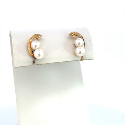 Mikimoto Estate Akoya Pearl Earrings 14k Y Gold 6.44 mm M393