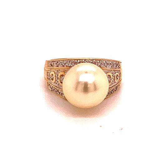 Natural South Sea Pearl Diamond Ring 7 14k Yellow Gold 0.14 CTs Certified $6,950 911035
