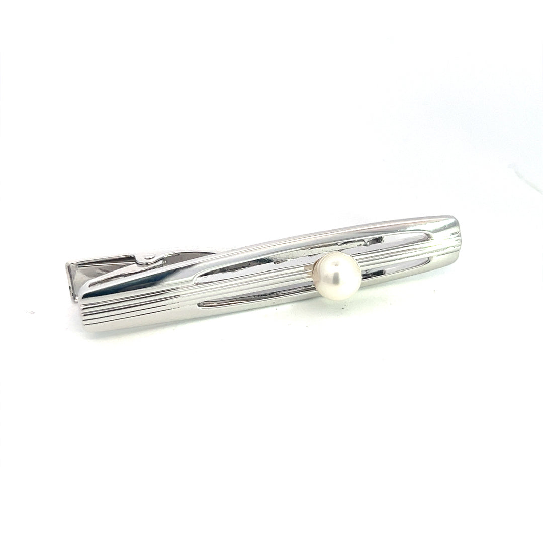 Mikimoto Estate Akoya Pearl Tie Bar Sterling Silver 6.35 mm M386