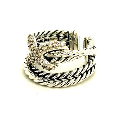 David Yurman Authentic Estate Expandable X Crossover Diamond Ring 6 Silver 0.15 Cts 14 mm DY227