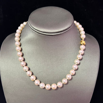 Tiffany & Co Estate Akoya Pearl Necklace 17" 18k Gold 9 mm Certified $24,975 401394