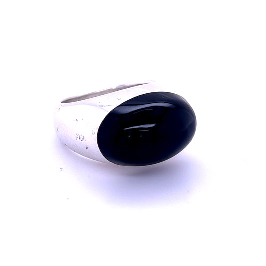 Gucci Estate Black Onyx Ring Size 6.75 Sterling Silver 6 mm G22 - Certified Fine Jewelry