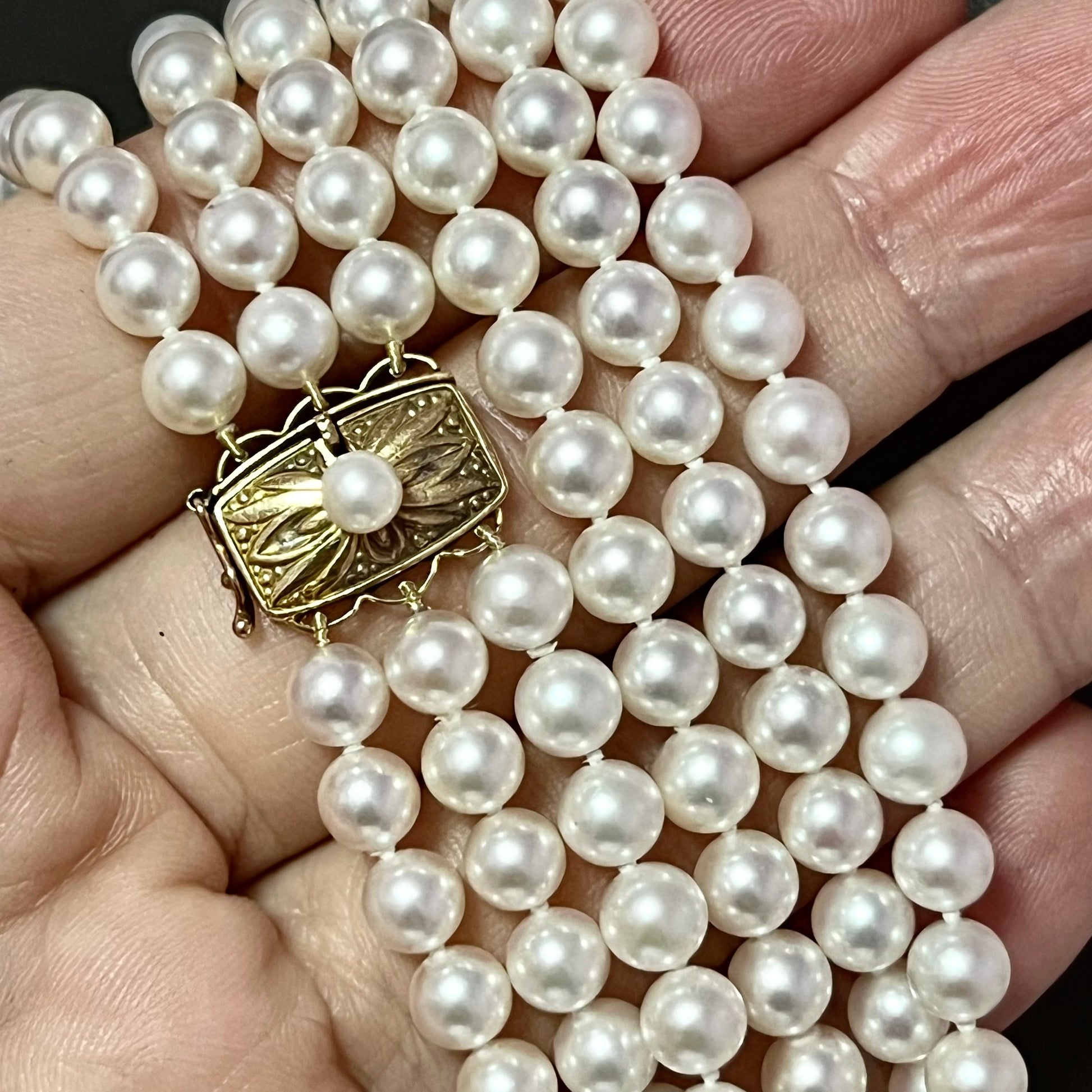 Triple Strand White Akoya Pearl Necklace