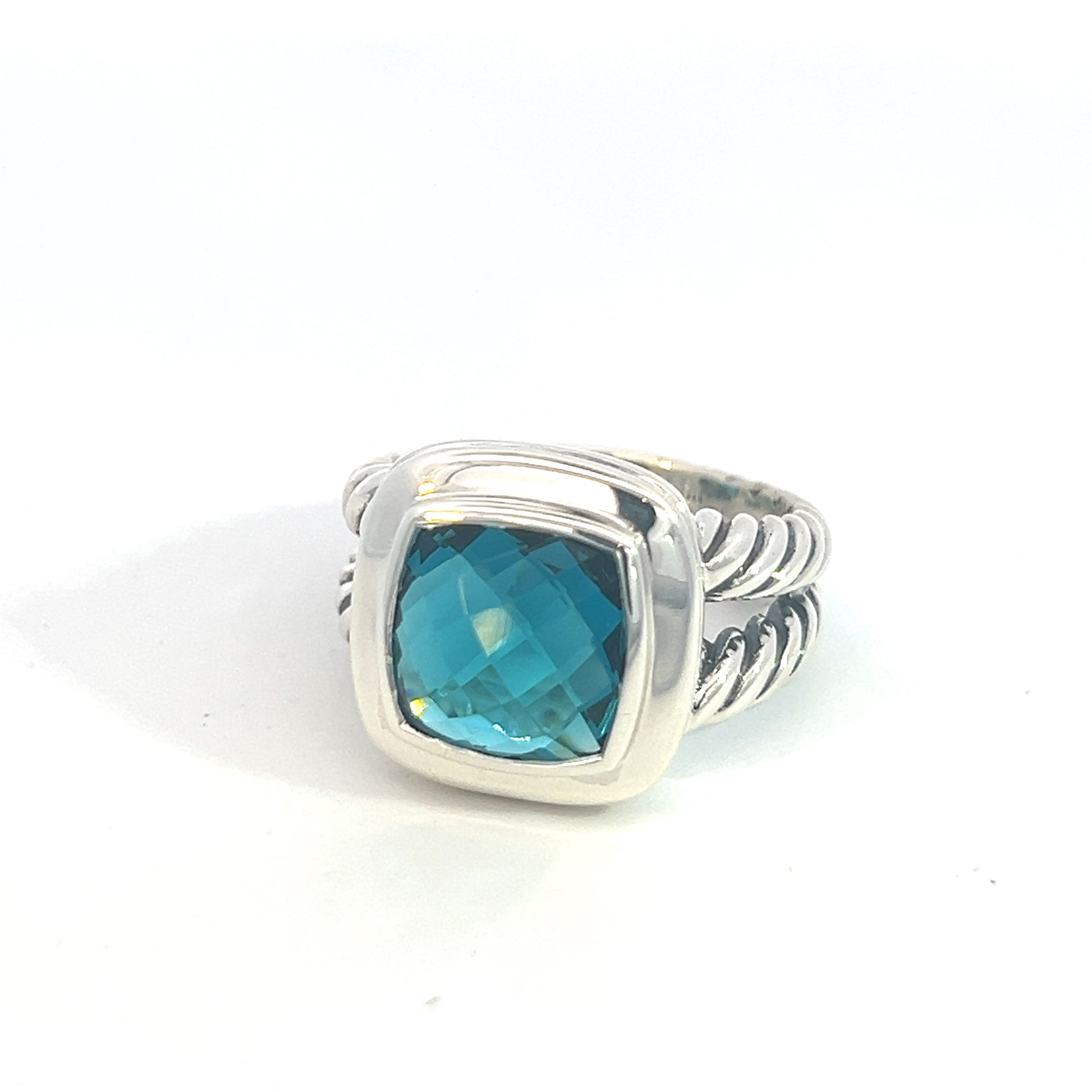 David Yurman Authentic Estate London Blue Topaz Albion Ring 8 Silver 11 mm DY487