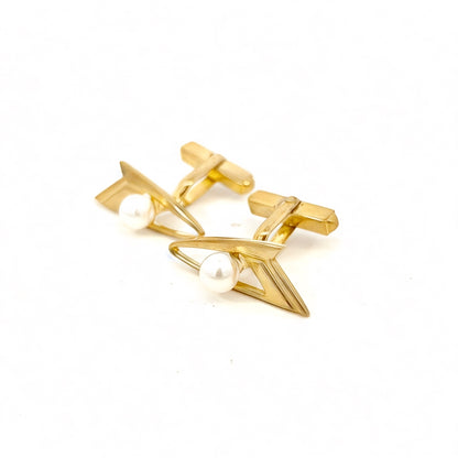 Mikimoto Estate Akoya Pearl Cufflinks Overlay 14k Gold 6 mm M419