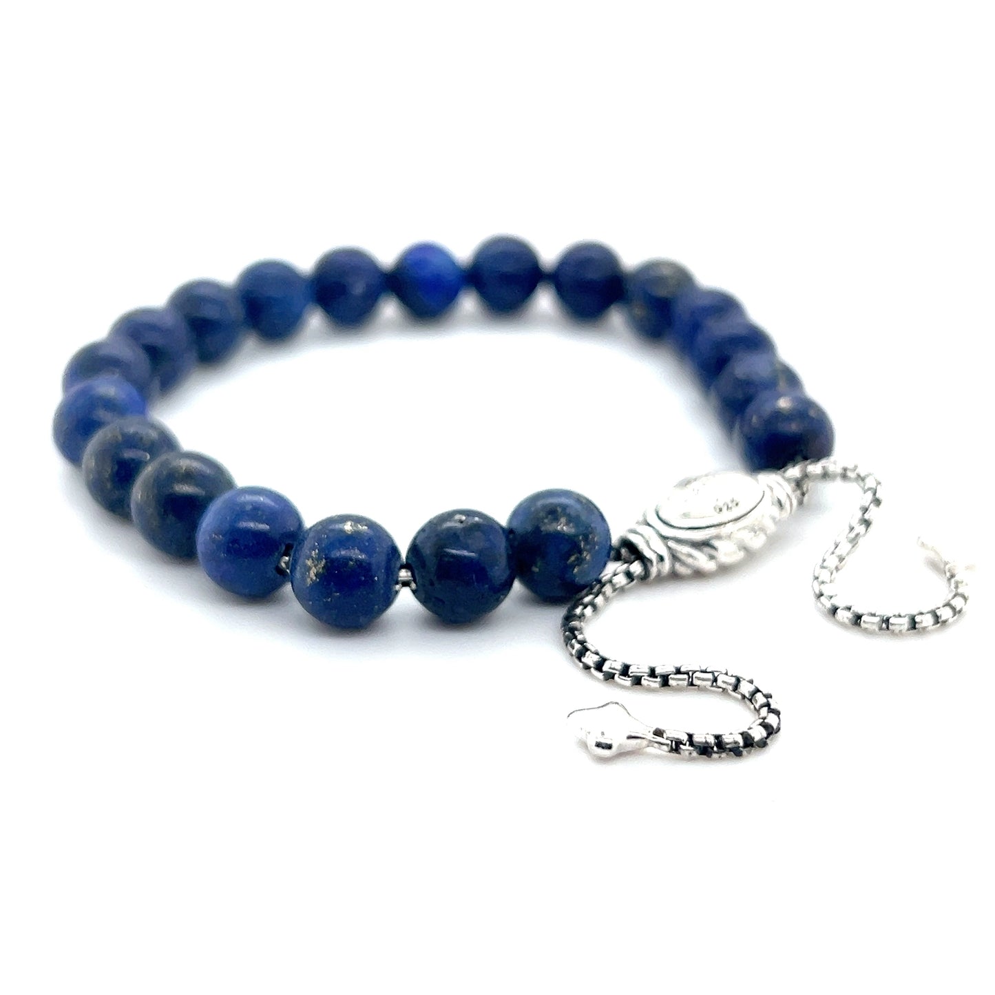 David Yurman Authentic Estate Lapis Lazuli Spiritual Beads Bracelet 6.6 - 8.5" Silver 8 mm DY497