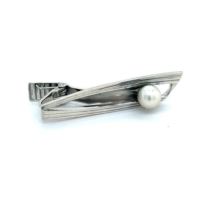 Mikimoto Estate Akoya Pearl Mens Tie Clip 7 mm Sterling Silver M316 - Certified Fine Jewelry