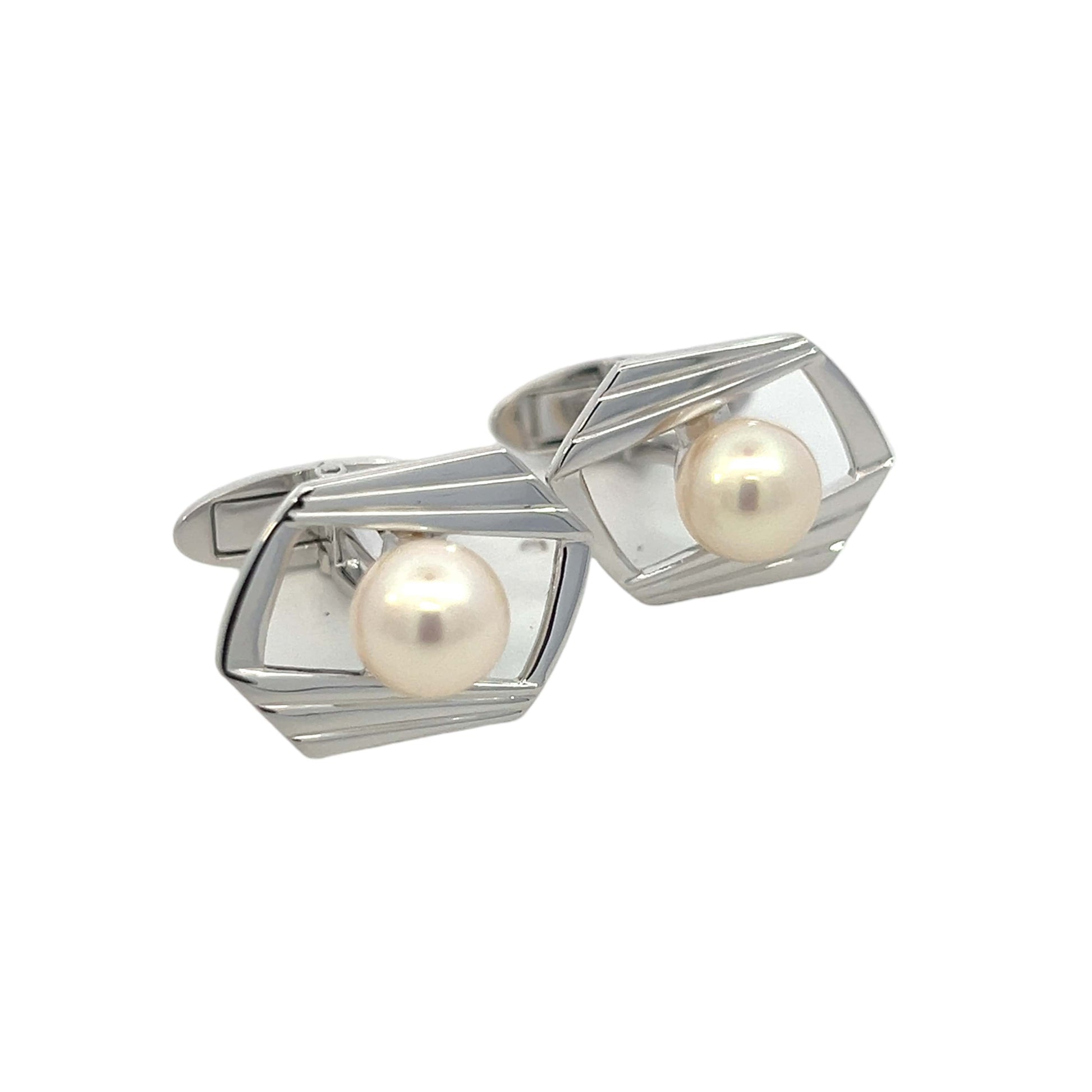 Mikimoto Estate Akoya Pearl Cufflinks Silver 7.50 mm M401