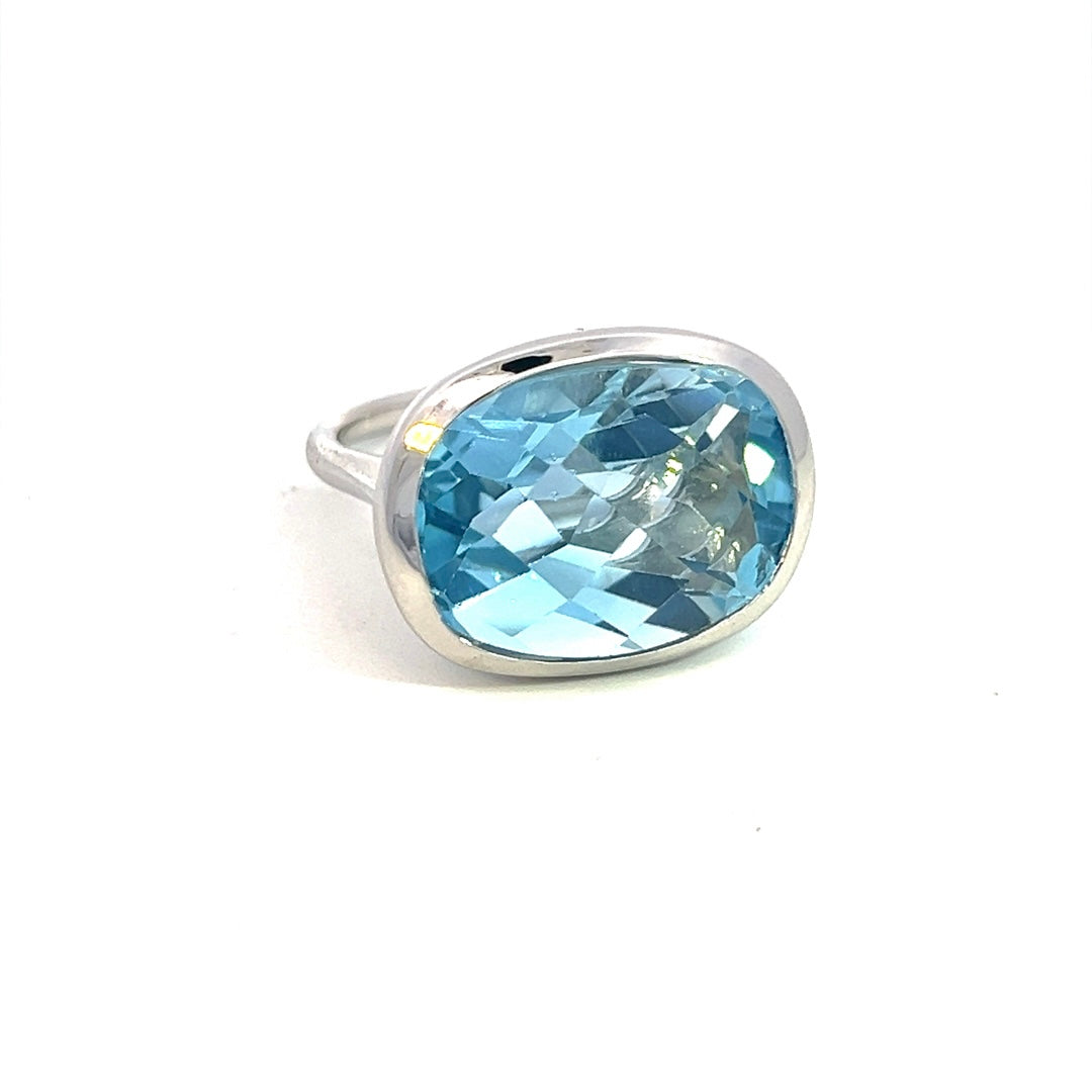 Natural Solitaire Blue Topaz Ring Size 6.5 14k W Gold 17.35 Cts Certified $2,975 401575