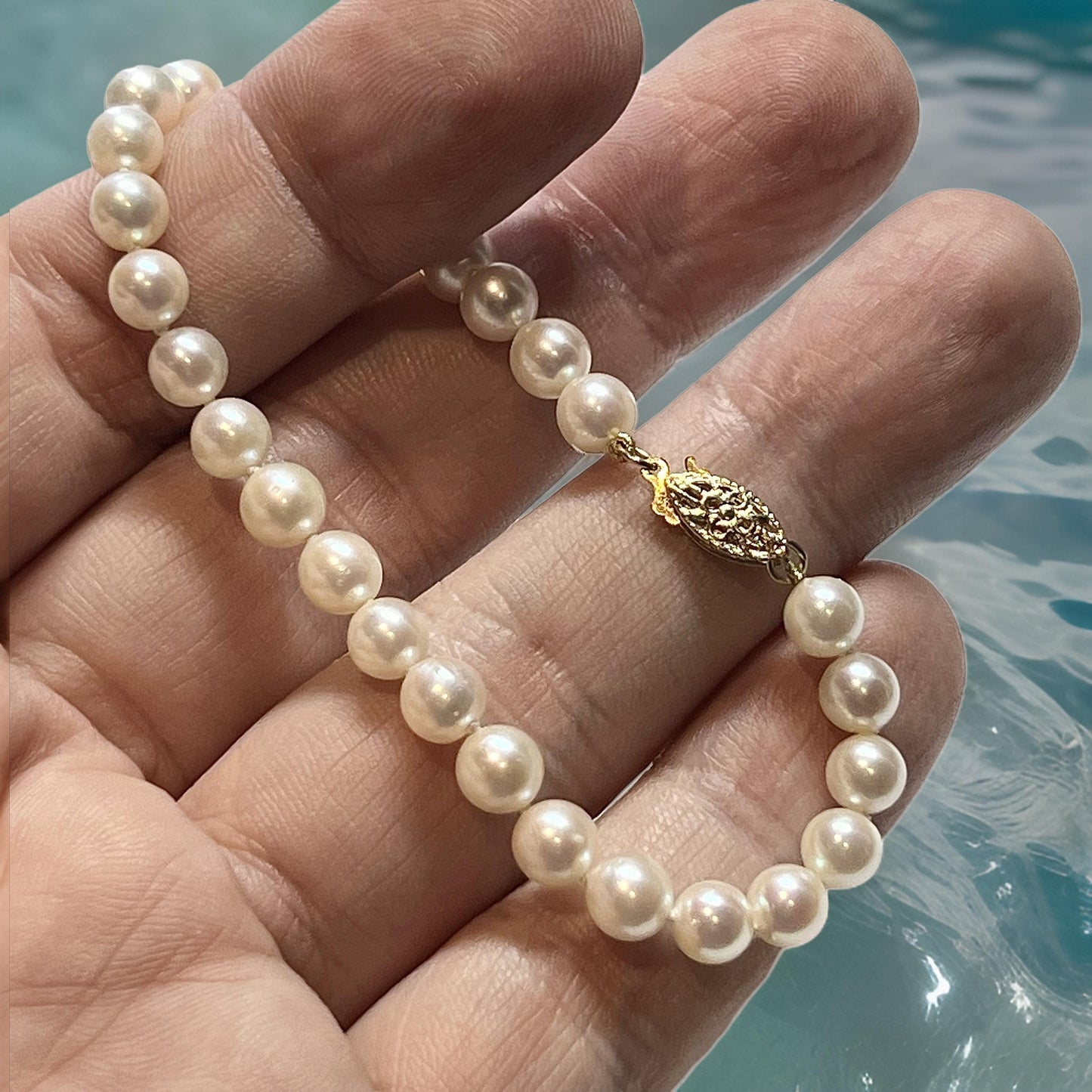 Akoya Pearl Bracelet 7" Size 14k Yellow Gold 6 mm Certified $599 311633