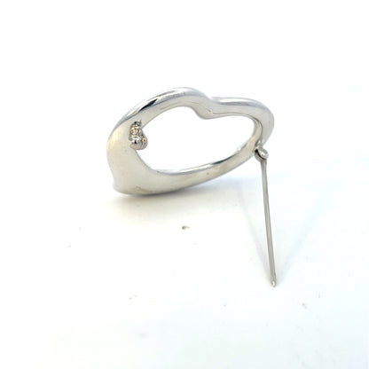 Tiffany & Co Estate Large Open Heart Brooch By Elsa Peretti Silver TIF745