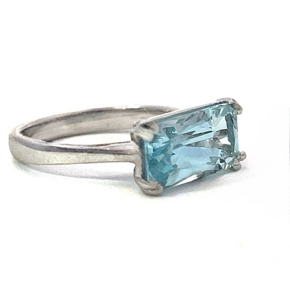 Natural Solitaire Aquamarine Ring Size 6.5 14k W Gold 2.71 Cts Certified $2,490 401572