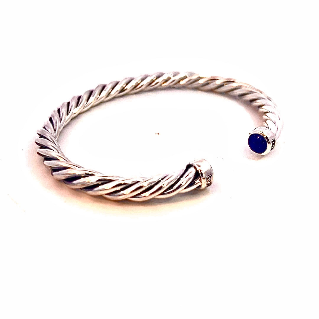 David Yurman Authentic Estate Mens Lapis Lazuli Cable Cuff Bracelet 7" Silver 6 mm DY480