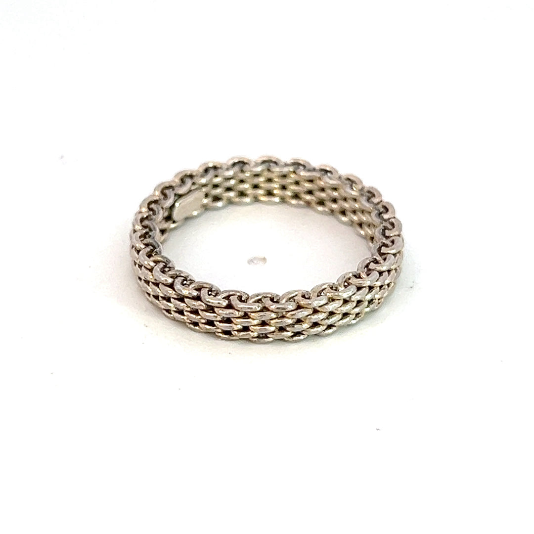 Tiffany & Co Estate Somerset Mesh Ring 6 Sterling Silver 3.7 mm TIF664