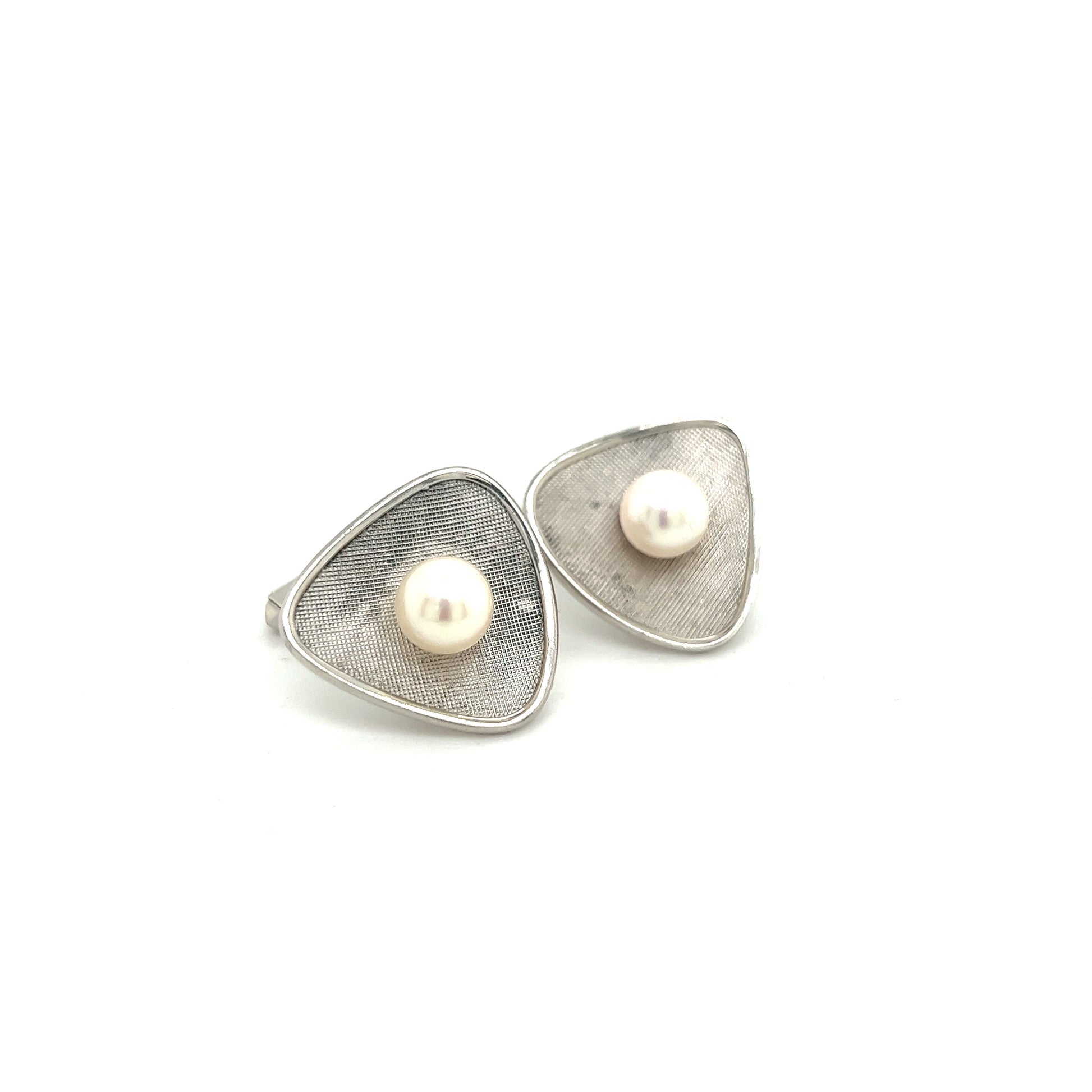 Mikimoto Estate Akoya Pearl Cufflinks 7.45 mm Silver M293 - Certified Fine Jewelry