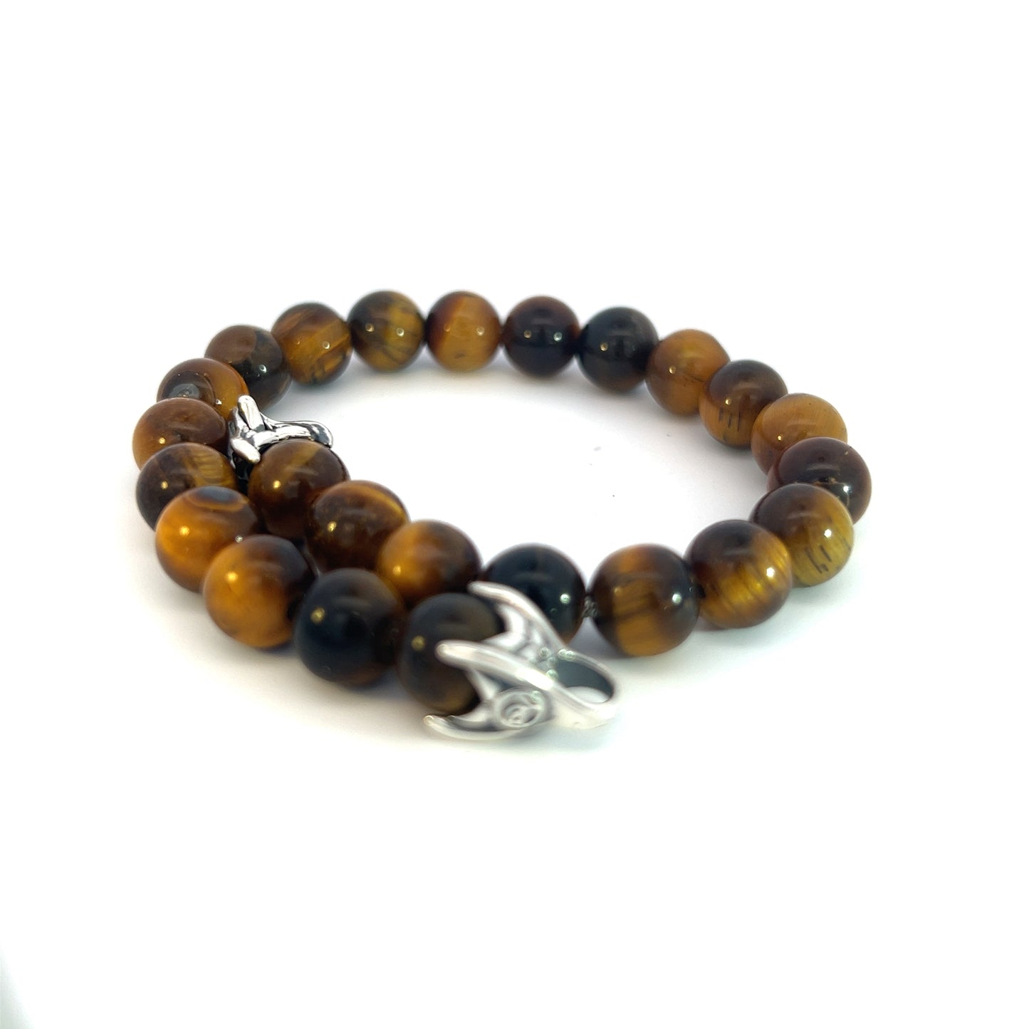 David Yurman Authentic Estate Tiger Eye Prayer Bead Bracelet 8.5" Sterling Silver DY444