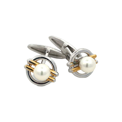 Mikimoto Estate Akoya Pearl Cufflinks Silver 6.60 mm M403