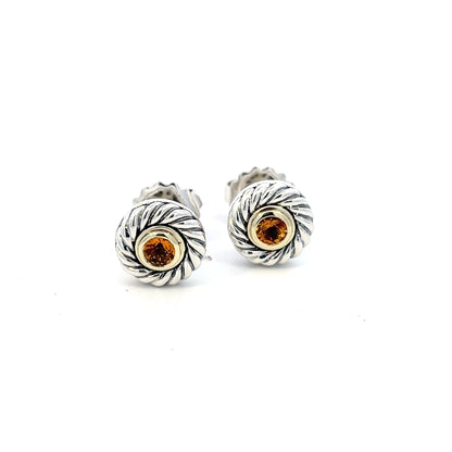 David Yurman Authentic Estate Citrine Stud Earrings 14k + Silver DY515