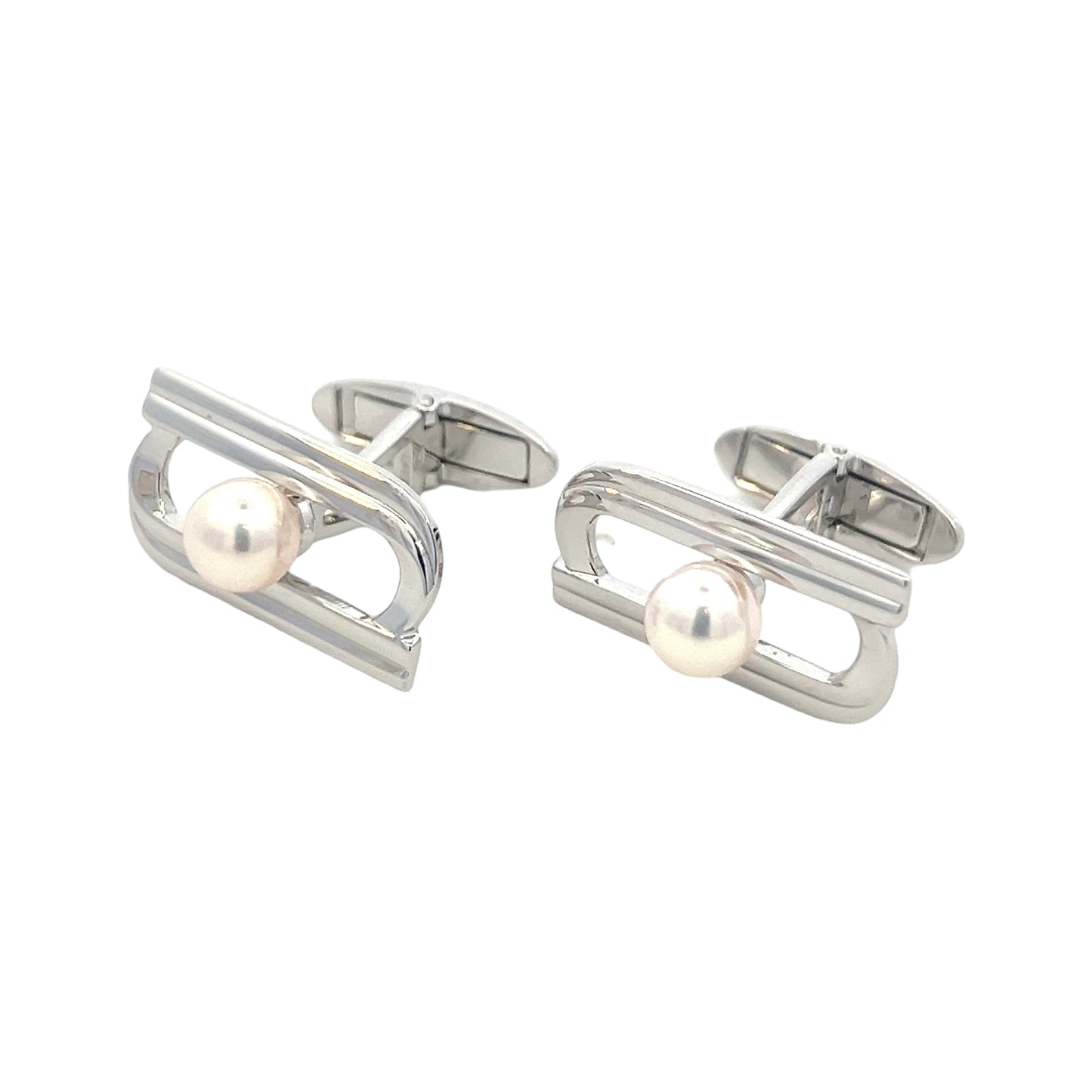 Mikimoto Estate Akoya Pearl Cufflinks Silver 6.15 mm M402