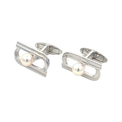 Mikimoto Estate Akoya Pearl Cufflinks Silver 6.15 mm M402