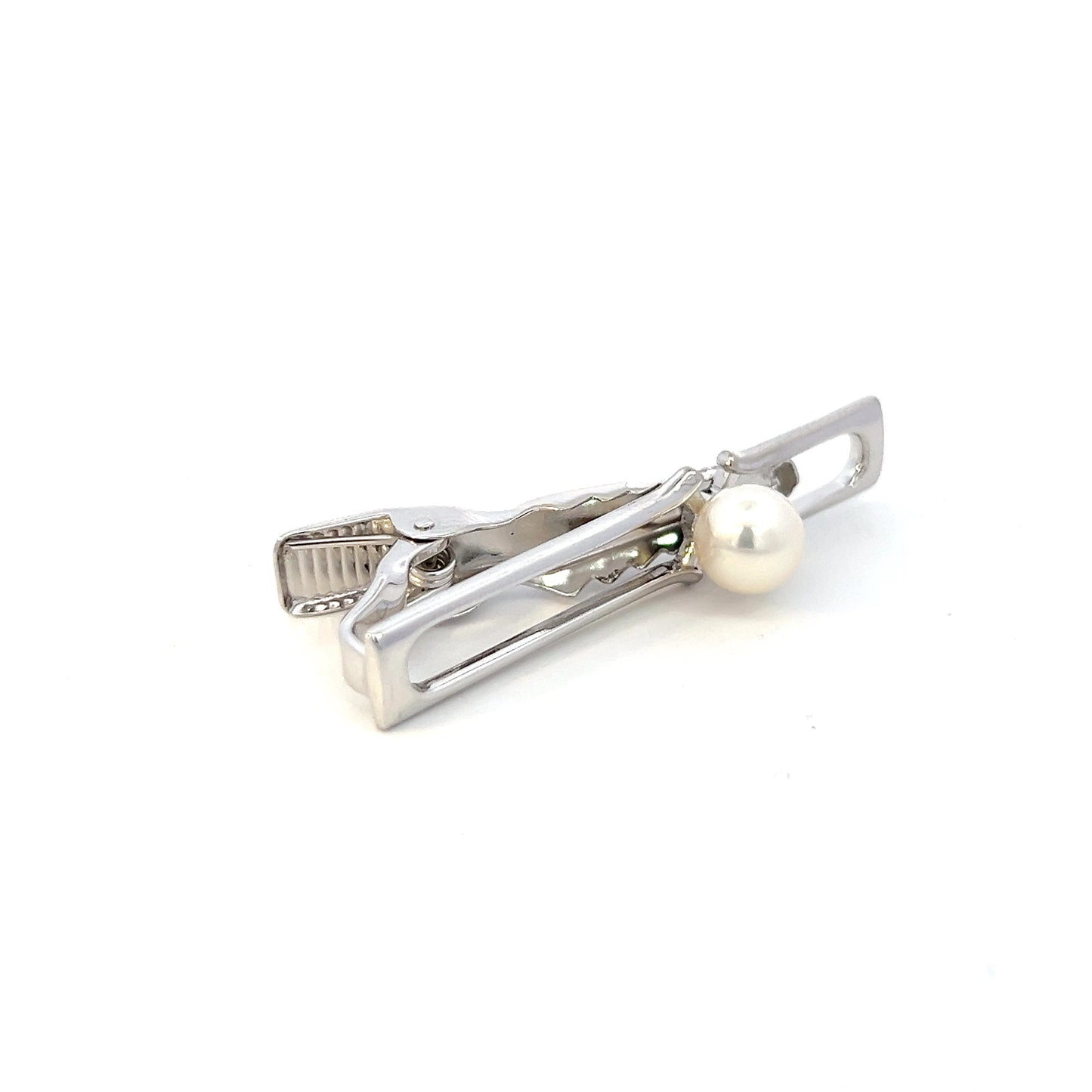 Mikimoto Estate Akoya Pearl Mens Tie Clip 7 mm Silver M413