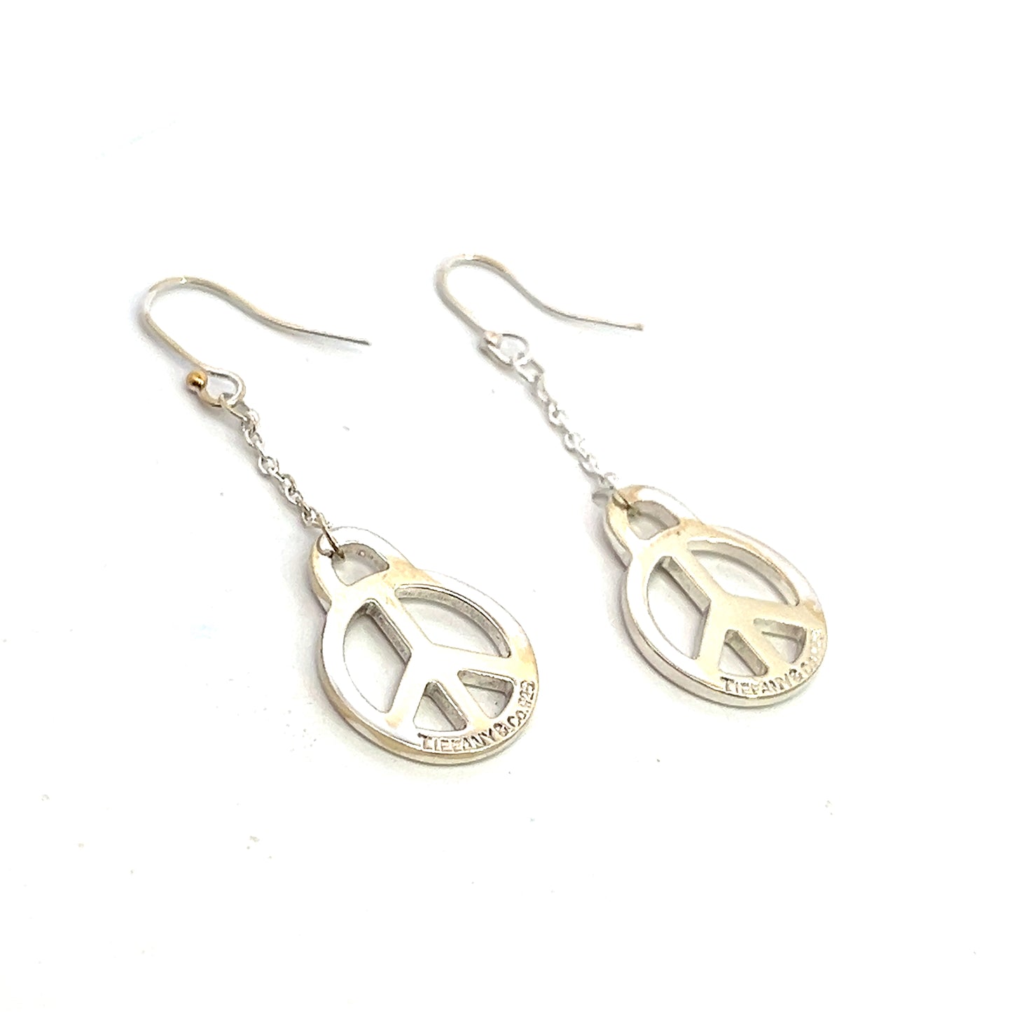 Tiffany & Co Estate Hanging Peace Earrings 2" Sterling Silver TIF696