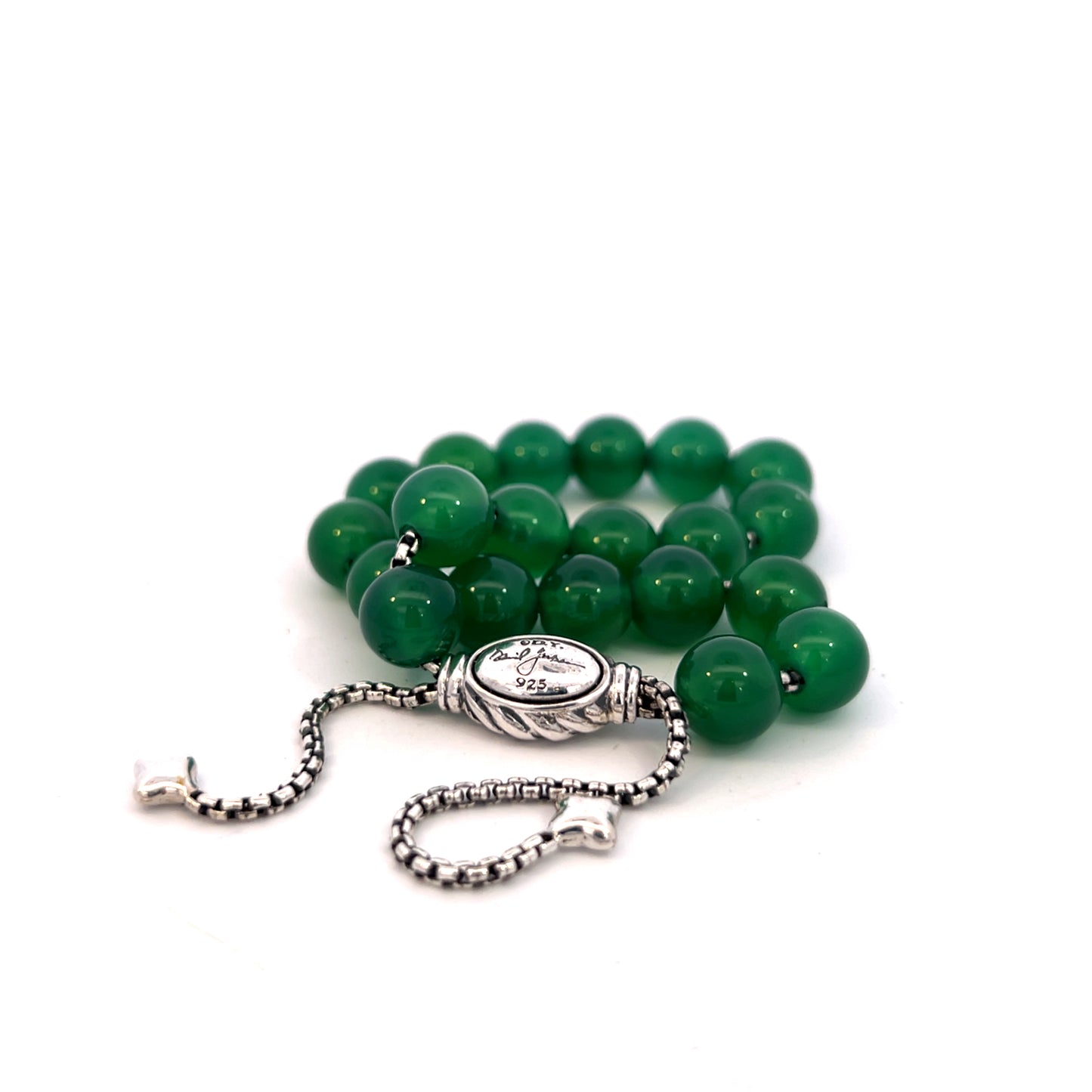 David Yurman Authentic Estate Green Onyx Spiritual Beads Bracelet 6.6 - 8.5" Silver 8 mm DY502