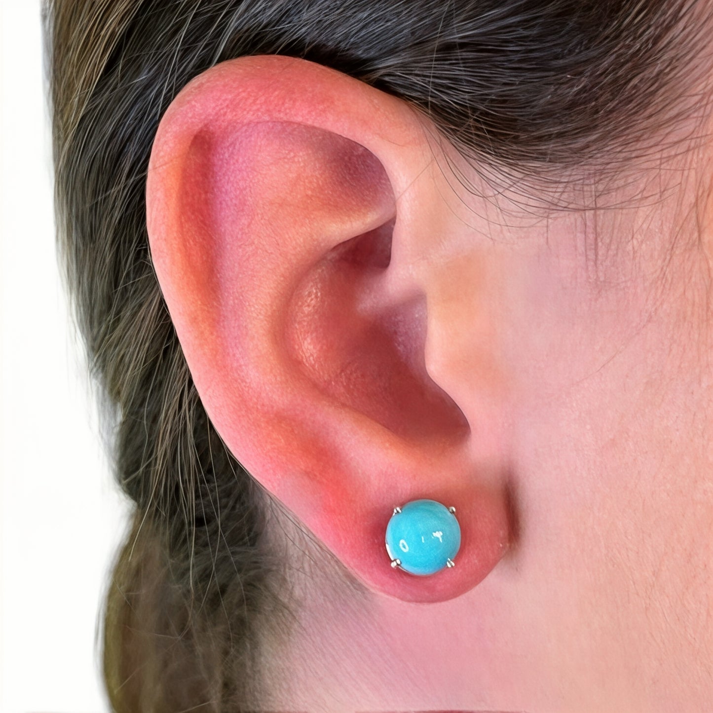 Natural Persian Turquoise Stud Earrings 14k White Gold 5.01 Cts Certified $1,290 311050